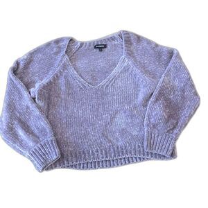 Express Women's  Cropped Chenille V Neck Sweater Purple S EUC
